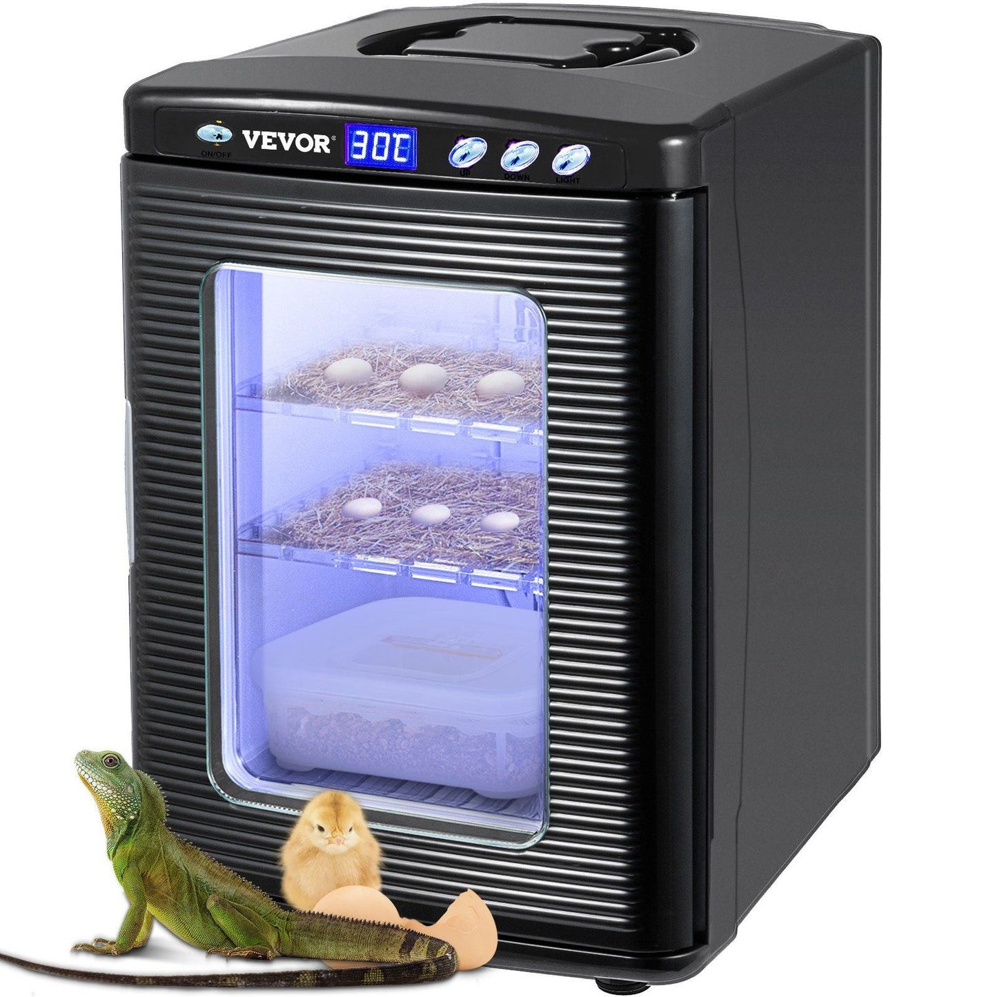 Black Reptile Incubator 25L Scientific Lab Incubator Digital Incubator Cooling and Heating 5-60°C Reptile Egg Incubator 12V/110V Work for Small Reptiles