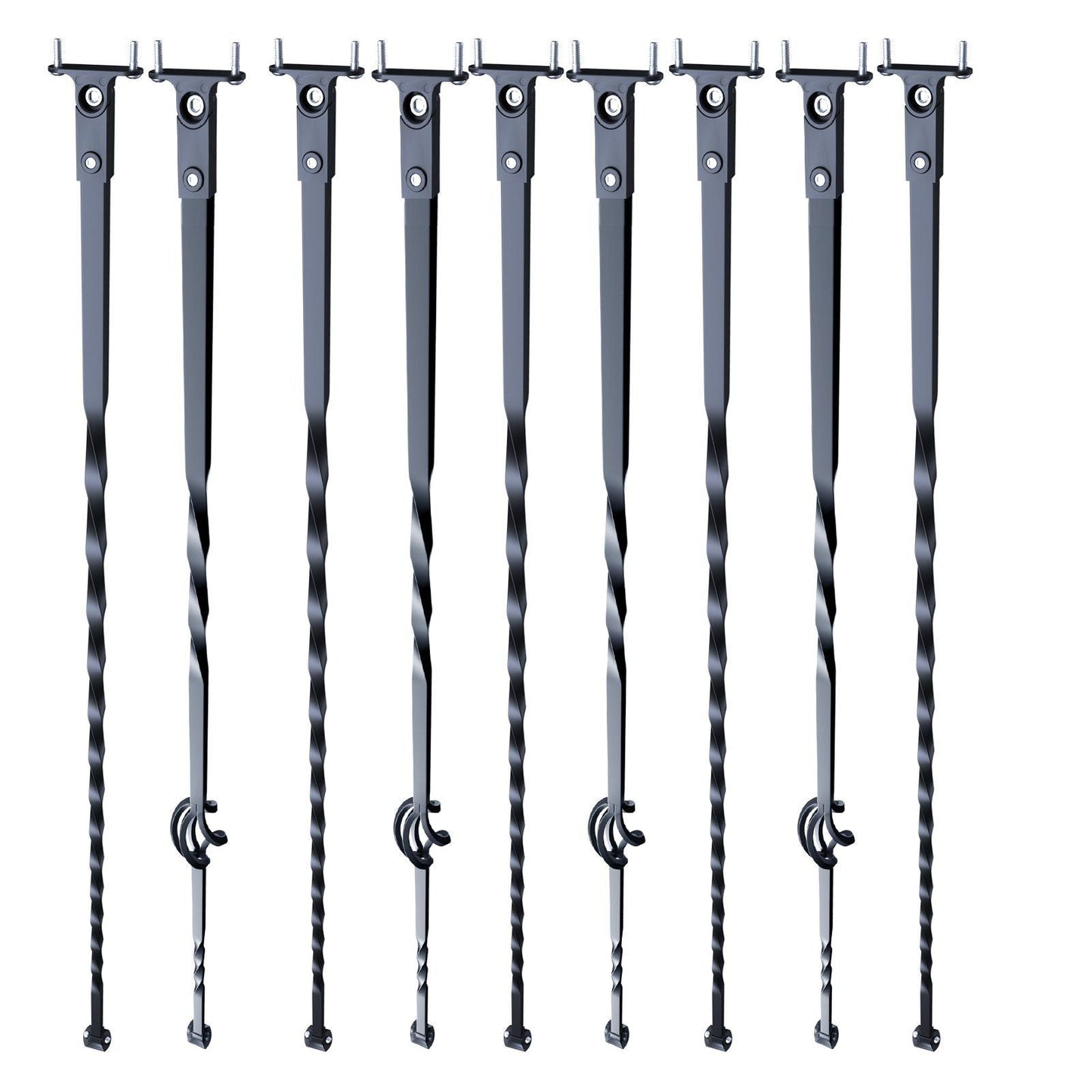Staircase Metal Balusters, 44'' x 1/2" Galvanized Steel Decorative Banister Spindles, 10 Pack Deck Baluster with Hollow Single Baskets, Twists, Spiral Stair Railing w/ Shoes & Screws