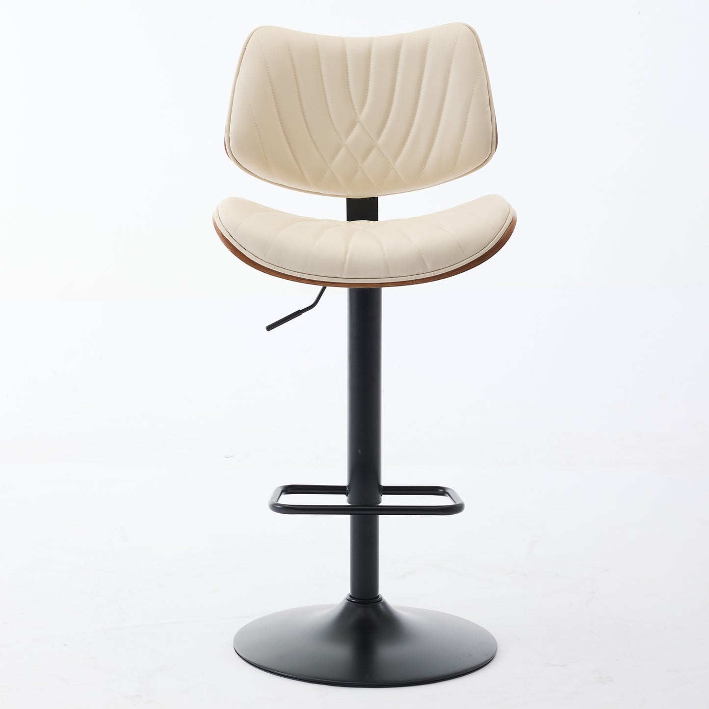 Walnut Bentwood Bar Stools Mid Century Modern Adjustable Counter Height Black Leather Upholstered 360 Swivel Bar Chairs For Kitchen Island Dining Room Cafe,Beige,Set Of 2