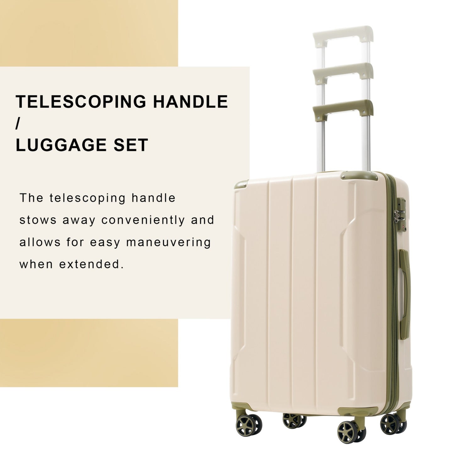 Luggage Sets 3 Piece, Expandable Hard Shell ABS Suitcases With Double Spinner, Travel Luggage Set With TSA Lock 20-24-28inch, White Green