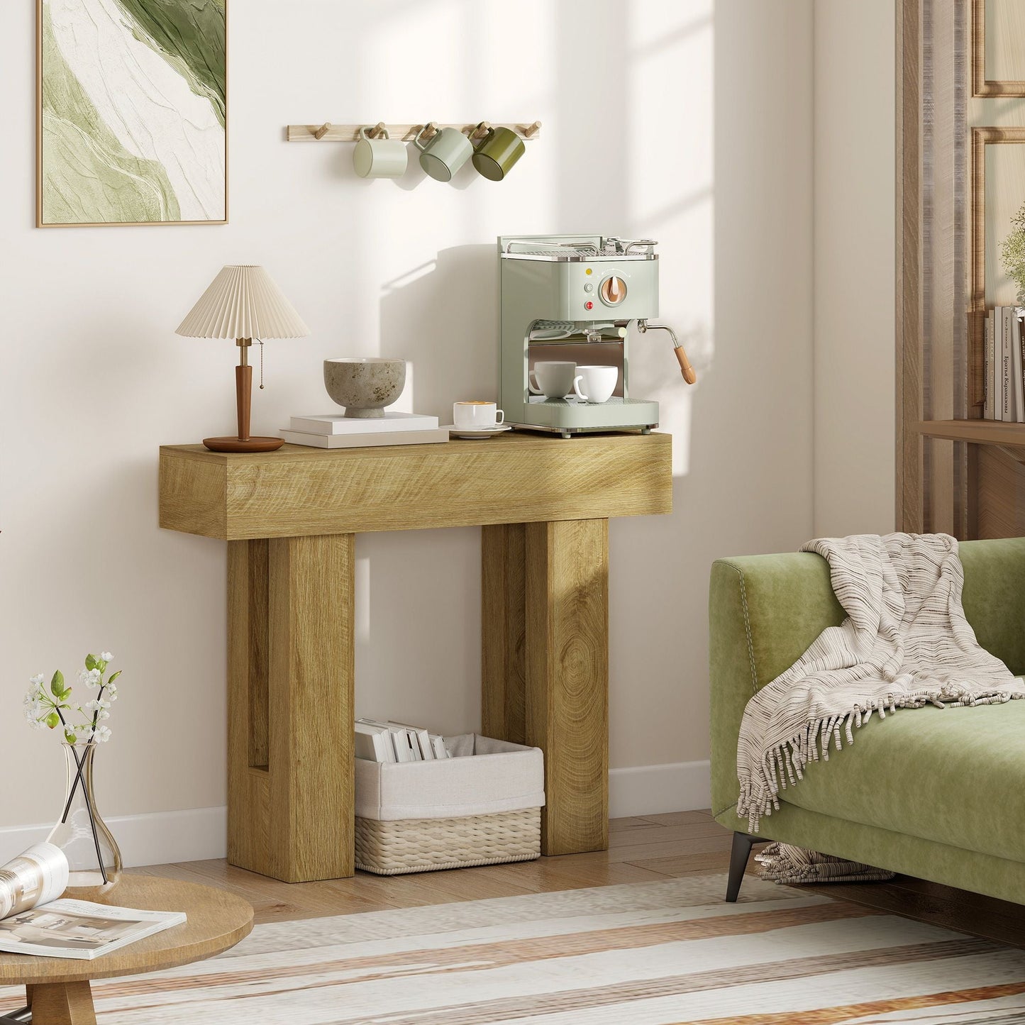 42 Inch Console Table, Sofa Table Behind the Couch with Thickened Tabletop for Living Room, Hallway, Entrance, Oak