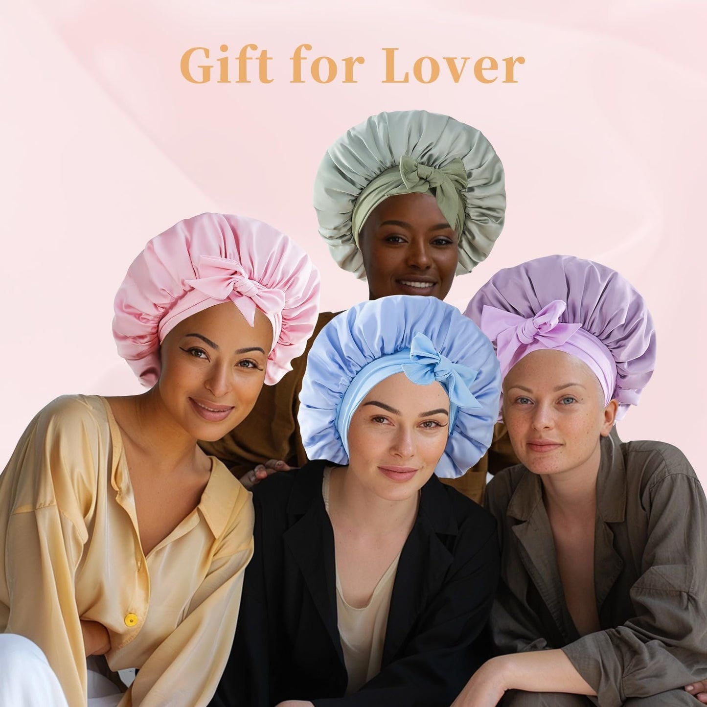Silk Bonnet for Sleeping Women, Satin Hair Bonnet for Sleeping for Wavy Curly Natural Hair Women Men - Rose Red