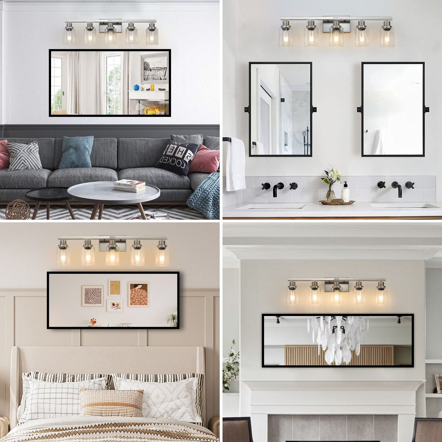 31" Modern 5-Light Bathroom Vanity Light Fixture - Brushed Nickel Finish with Clear Glass Shades, Perfect for Bathroom, Vanity, and Dressing Area Lighting (No Bulbs)
