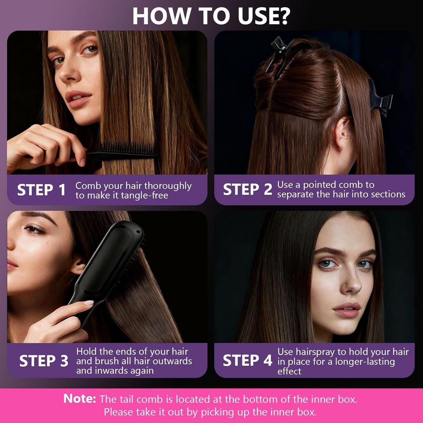 Hair Straightener, Cordless Hair Straightening Brush Portable Cordless Comb with Base Negative Ion Rechargeable Brush for Frizz-Free Shine Straightening, 6400mAh Fast Heating (Black)