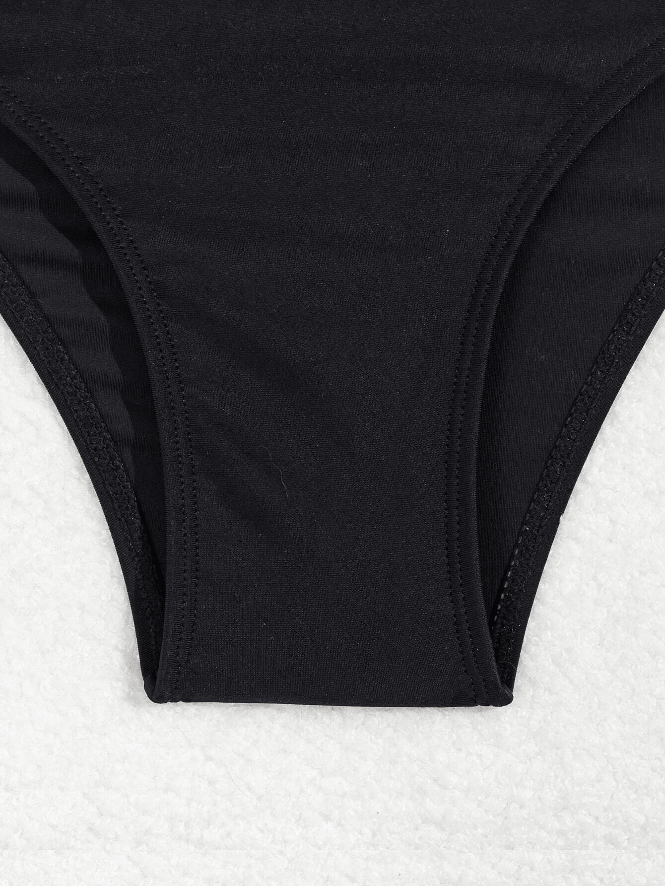 Women's black sexy two-piece quick-dry fabric bikini swimwear