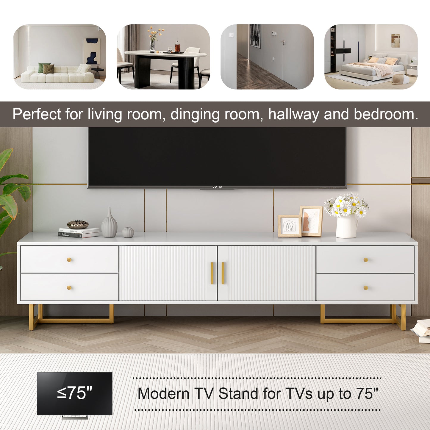 VIBE HAUS TV Stand For 65 Inch TV, Entertainment Center TV Media Console Table, Modern TV Stand With Storage, TV Console Cabinet Furniture For Living Room