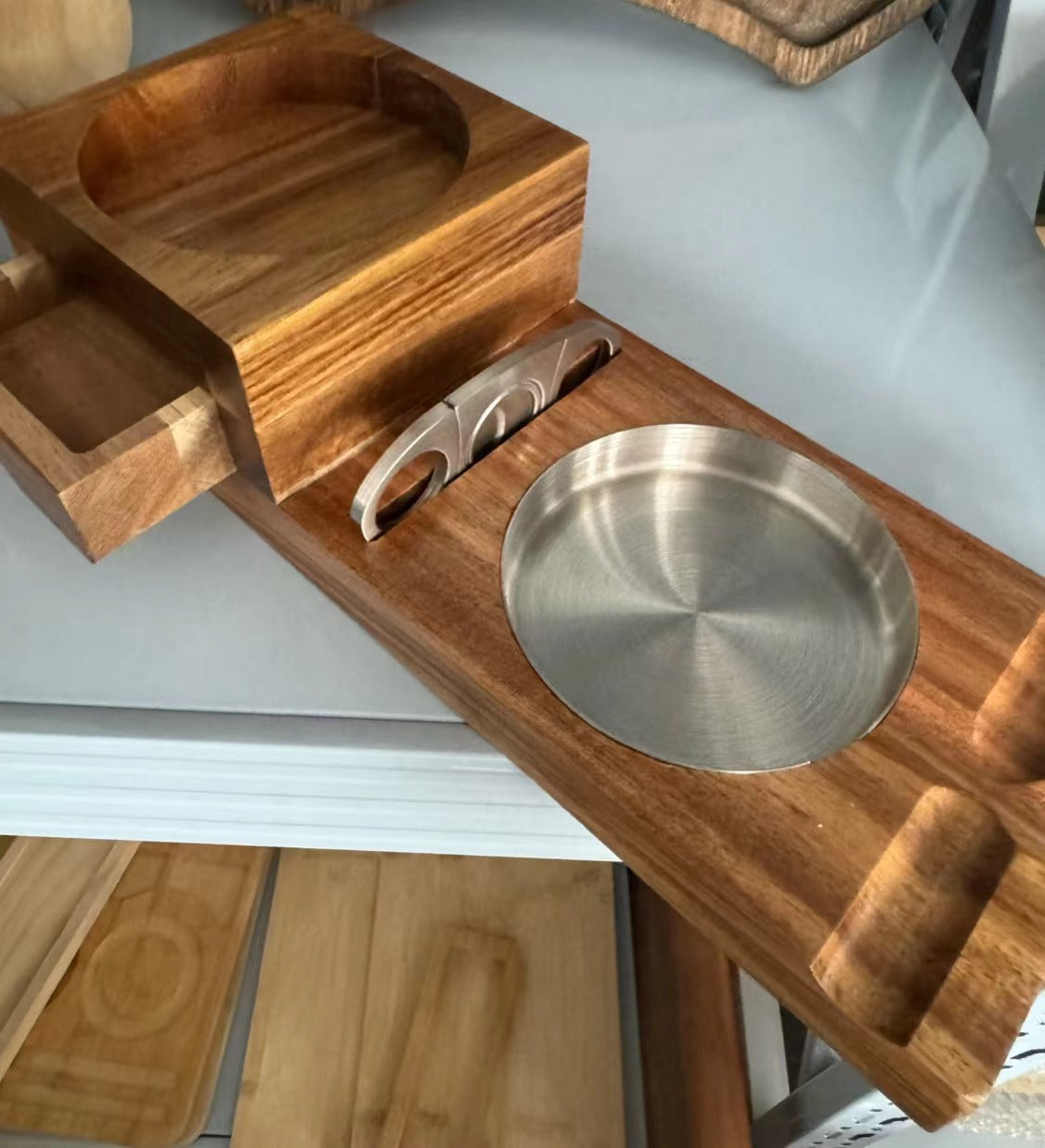 Solid Wood Cigar Ashtray With Drawer And Whiskeycigar Tray