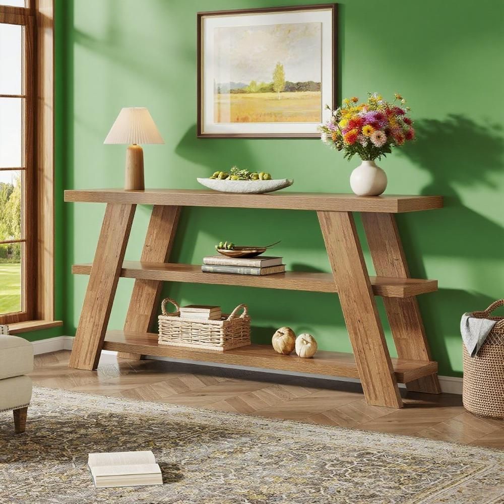 70.9" Extra Long Console Table With Storage, 3-Tier Narrow Wooden Sofa Table Behind The Couch