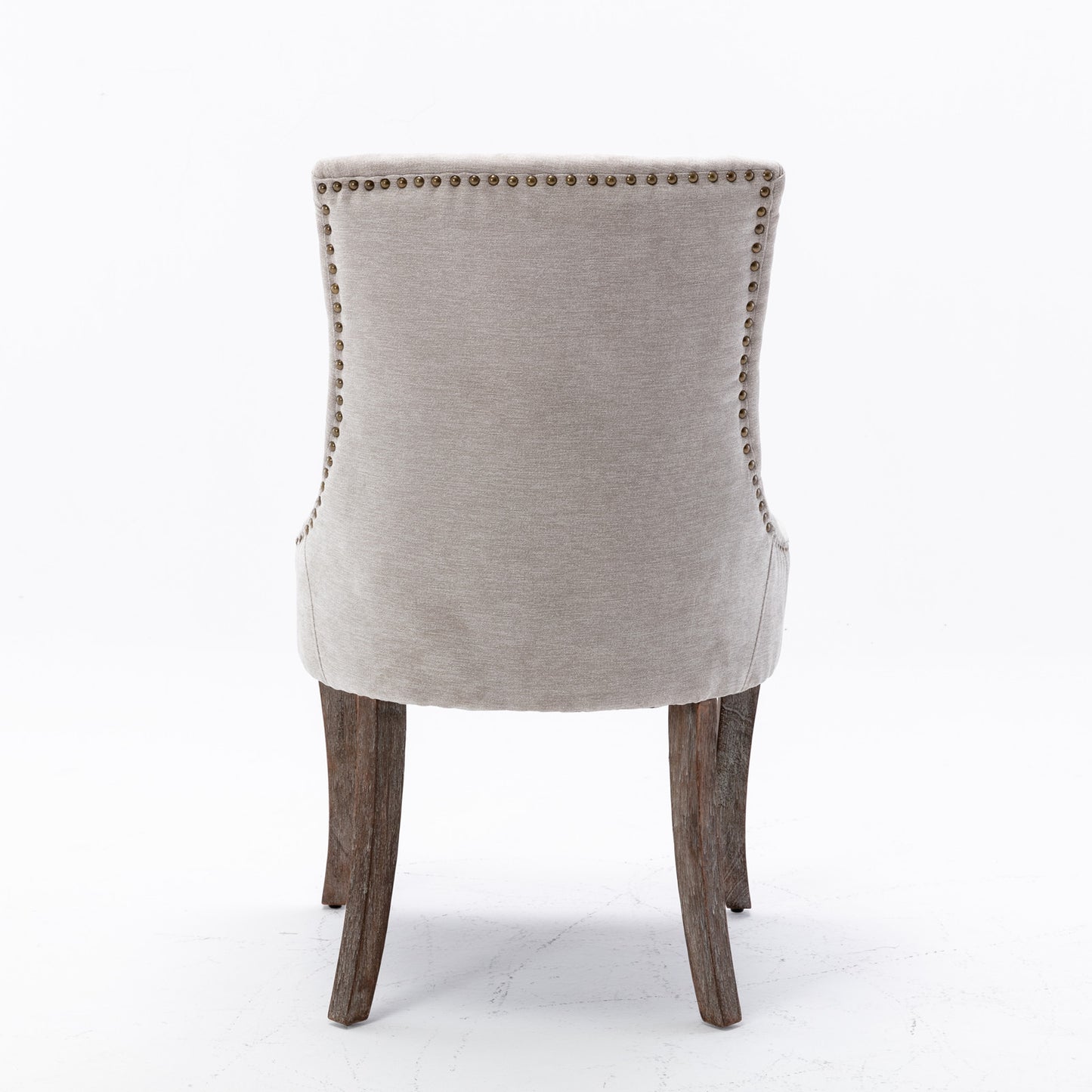 AA Furniture Ultra Side Dining Chair Thickened Fabric Chairs With Neutrally Toned Solid Wood Legs Bronze Nail Head Set Of 2 Beige