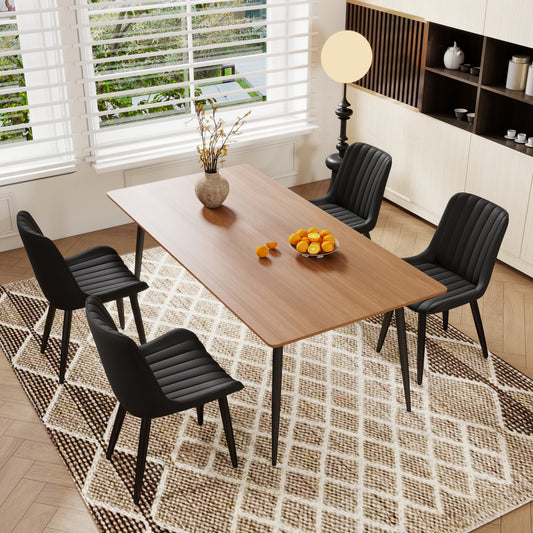 Set Of 4 Modern PU Leather Dining Chairs With Thick Cushions & Metal Legs, Armless Faux Leather Side Chairs For Kitchen, Dining Room