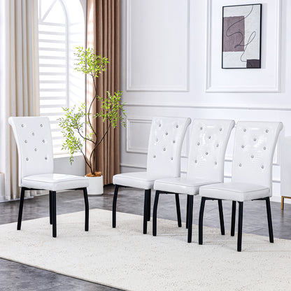A Set Of 2 White And Black Vintage Crocodile Leather Cushioned Dining Chairs, Featuring Crystal Clasp Design And Artificial Leather Design, Adding A Touch Of Elegance And Mystery To The Dining Area