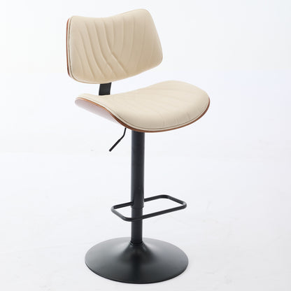 Walnut Bentwood Bar Stools Mid Century Modern Adjustable Counter Height Black Leather Upholstered 360 Swivel Bar Chairs For Kitchen Island Dining Room Cafe,Beige,Set Of 2
