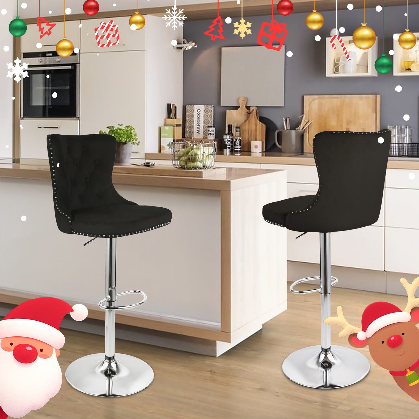Velvet Swivel Bar Stools, Modern Bar Stools With High Back And Metal Footrest, Adjustable Swivel Barstools