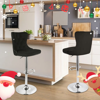 Velvet Swivel Bar Stools, Modern Bar Stools With High Back And Metal Footrest, Adjustable Swivel Barstools