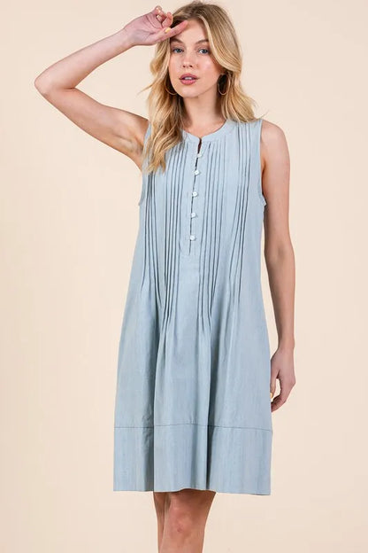 Lime 'N' Chili Denim Pintuck Detail Sleeveless Midi Dress