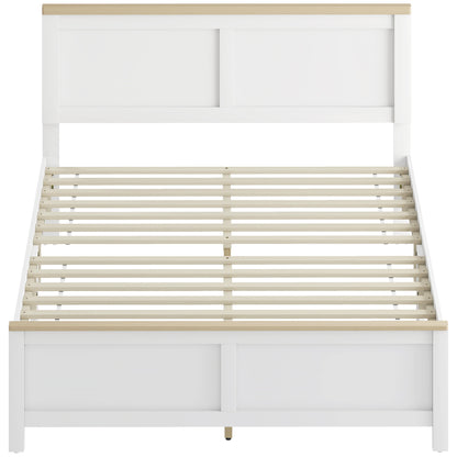 Full Bed Frame with Headboard, Modern Platform Bed Frame with Wooden Slats, No Box Spring Needed, Easy Assembly, White