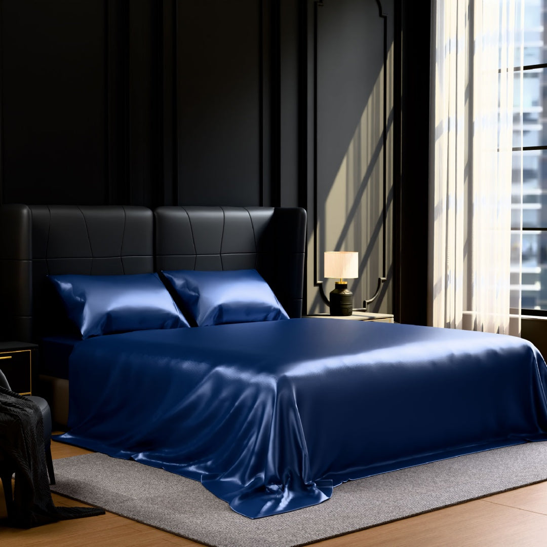 Satin Bed Sheets, Full Size Sheets Set, 4 Pcs Silky Bedding Set With 15 Inches Deep Pocket For Mattress -Full, Navy Blue
