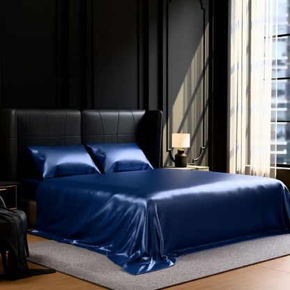 Satin Bed Sheets, Full Size Sheets Set, 4 Pcs Silky Bedding Set With 15 Inches Deep Pocket For Mattress -Full, Navy Blue