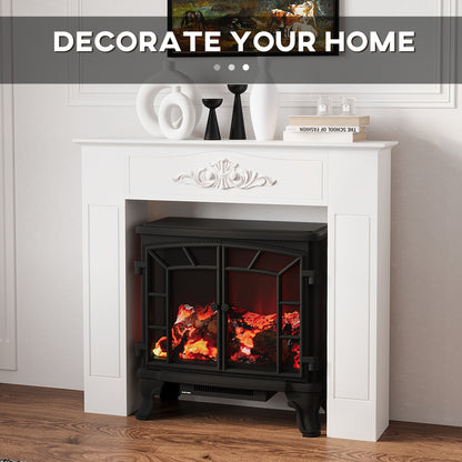 Modern Fireplace Mantel, Freestanding Fireplace Surround with Leg for Electric Fireplaces, 44.7" W x 40" H, White