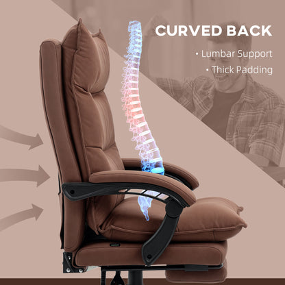 Executive Massage Office Chair with 6 Vibration Points, Microfiber Computer Desk Chair, Heated Reclining Chair with Footrest, Armrest, Double Padding, Brown