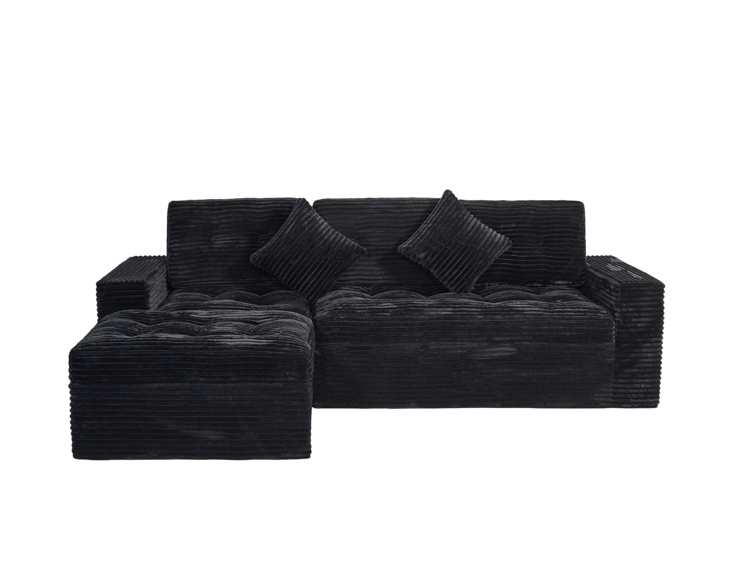 Modular Cloud Sofa Set, 105 DIY Sectional With Ottoman, Pure Foam, Faux Rabbit Fur Velvet, Comfortable Living Room Couch Black