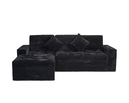 Modular Cloud Sofa Set, 105 DIY Sectional With Ottoman, Pure Foam, Faux Rabbit Fur Velvet, Comfortable Living Room Couch Black