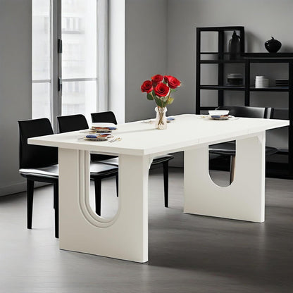 Modern Dining Table For 6 To 8 People, 71" Large Kitchen Dining Table With Wood Pedestal Base, Rectangular Long Dinner Table