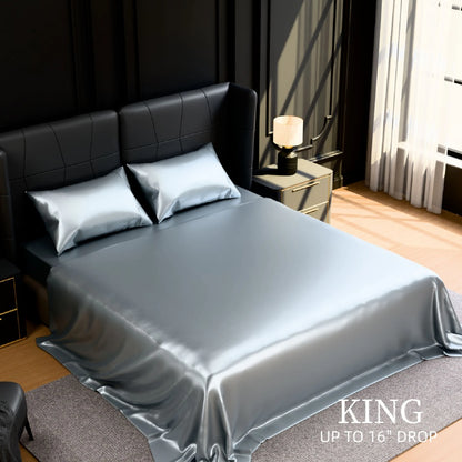 Satin Bed Sheets, Queen Size Sheets Set, 4 Pcs Silky Bedding Set With 15 Inches Deep Pocket For Mattress  Queen, Grey