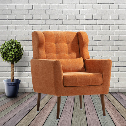 Modern Accent Chair,Chenille Arm Chairs For Living Room,Upholstered Mordern Armchair,Comfy Soft Padded Lounge Chair In Small Space, Bedroom, W-Pillow, Solid Wood Leg Orange