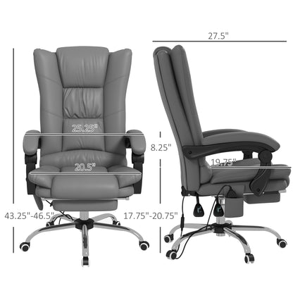 PU Leather Executive Massage Office Chair with 4 Vibration, Computer Desk Chair, Heated Reclining Chair with Adjustable Height, Swivel Wheels, Gray