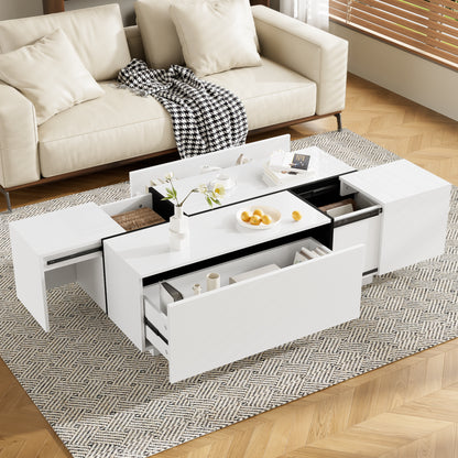 U-Can 47.2 -72.7  Extendable Coffee Table, Multi-Functional Coffee Table With High-Gloss Finish, Coffee Table With 2 Hidden Storage Space And 2 Drawers For Living Room