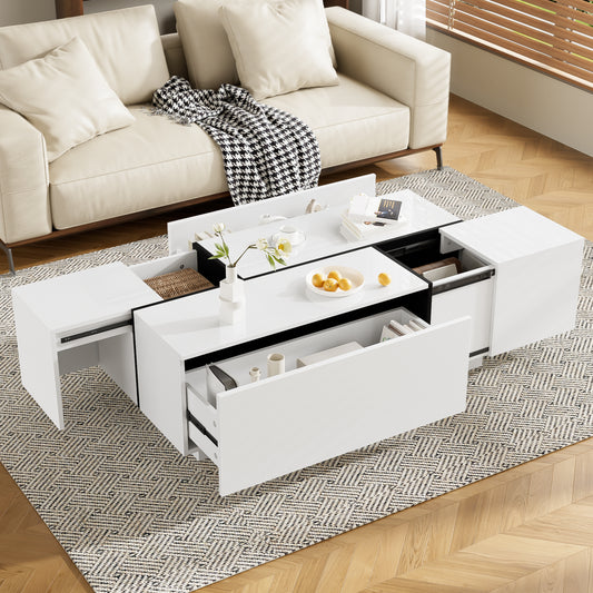 U-Can 47.2 -72.7  Extendable Coffee Table, Multi-Functional Coffee Table With High-Gloss Finish, Coffee Table With 2 Hidden Storage Space And 2 Drawers For Living Room
