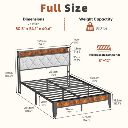 Soft-padded Headboard With Storage, Charging Port, Iron Frame Bed