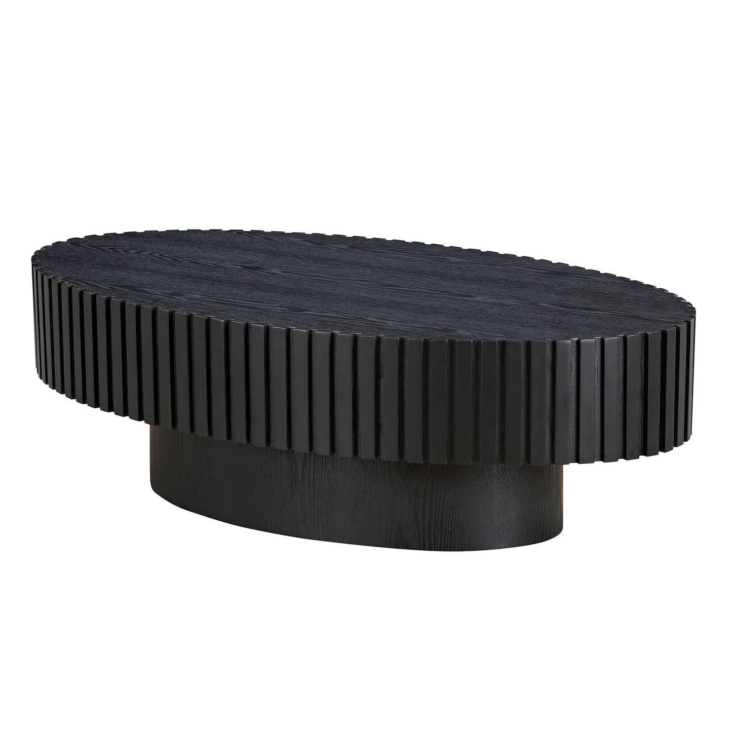 Modern Handcraft Drum Coffee Table Length 43.7 Inch Ellipse Coffee Table For Living Room,Oval Small Coffee Table With Sturdy Pedestal,Black MDF