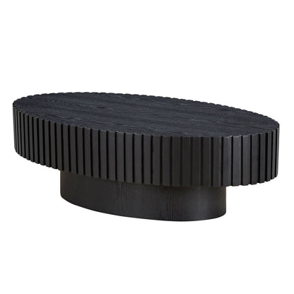 Modern Handcraft Drum Coffee Table Length 43.7 Inch Ellipse Coffee Table For Living Room,Oval Small Coffee Table With Sturdy Pedestal,Black MDF
