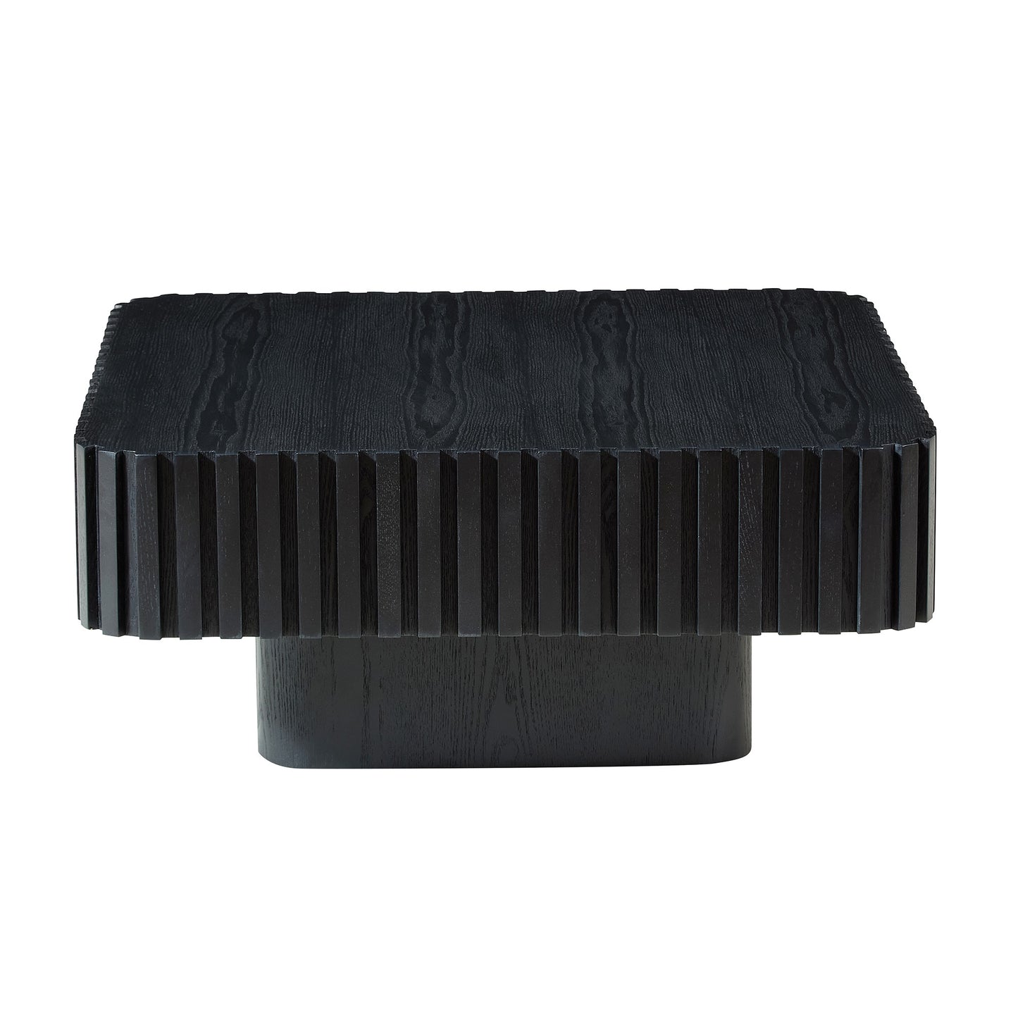 31.5 Inch Modern Handcraft Drum Coffee Table Square Coffee Table For Living Room,Small Wooden Coffee Table With Sturdy MDF Pedesta,Black Color