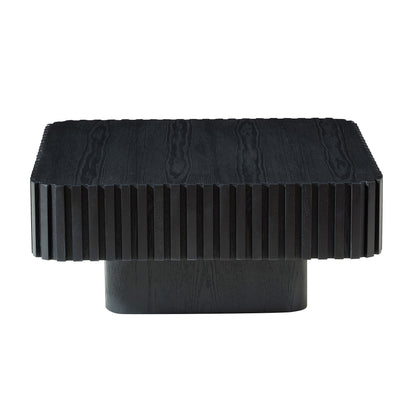 Modern 35.43 Inch Handcraft Drum Coffee Table Square Coffee Table For Living Room,Small Wooden Coffee Table With Sturdy MDF Pedesta,Black Color