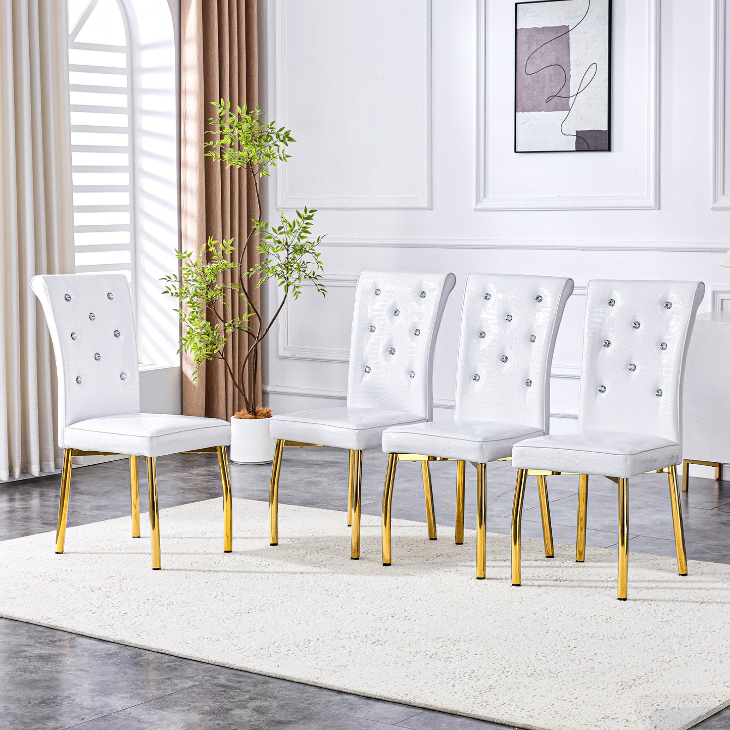 Set Of 2,Retro Alligator Skin Upholstered Dining Chairs,with Crystal Buckle Design And Faux Leather Design,a Touch Of Elegance And Mystery To The Dining Area.Gold Plated Metal Feet