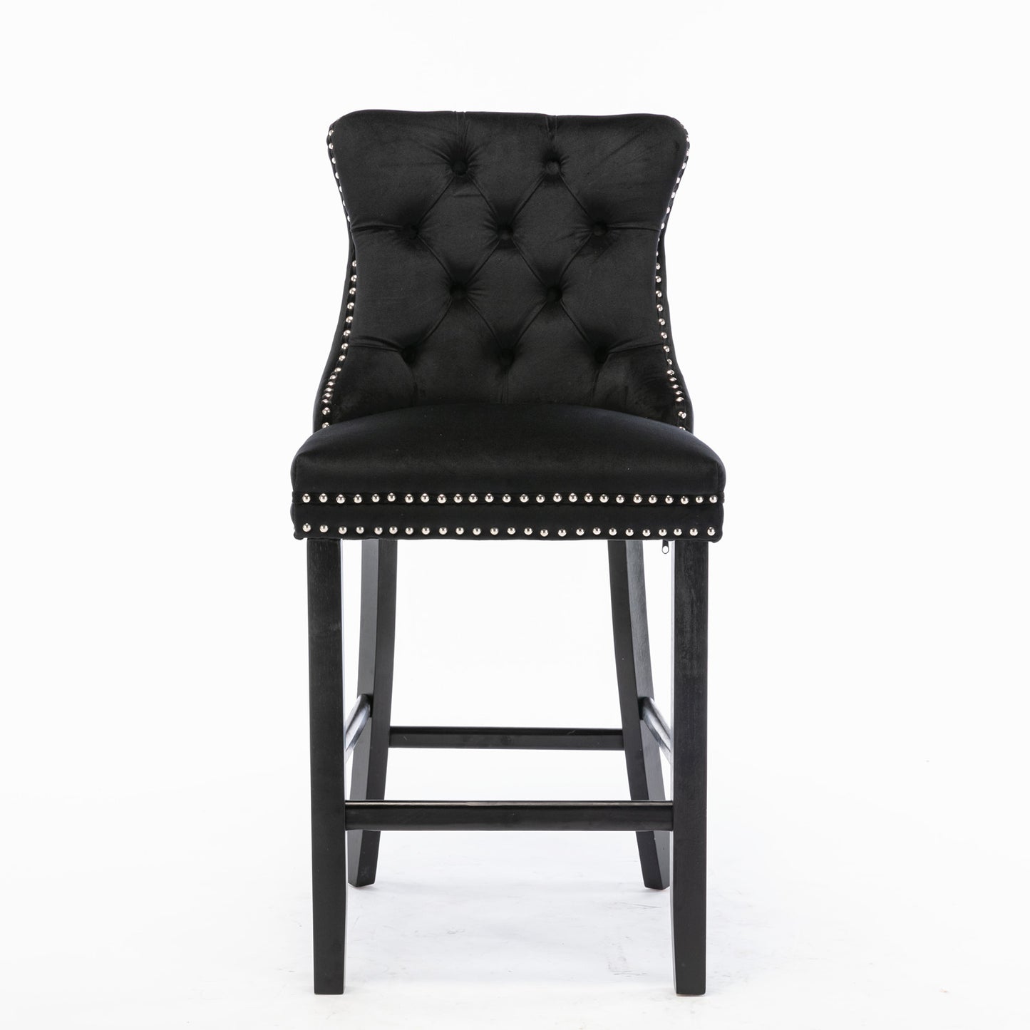 Contemporary Velvet Upholstered Barstools With Button Tufted Decoration And Wooden Legs, And Chrome Nailhead Trim, Leisure Style Bar Chairs,Bar Stools, Set Of 2 Black,SW2002BK
