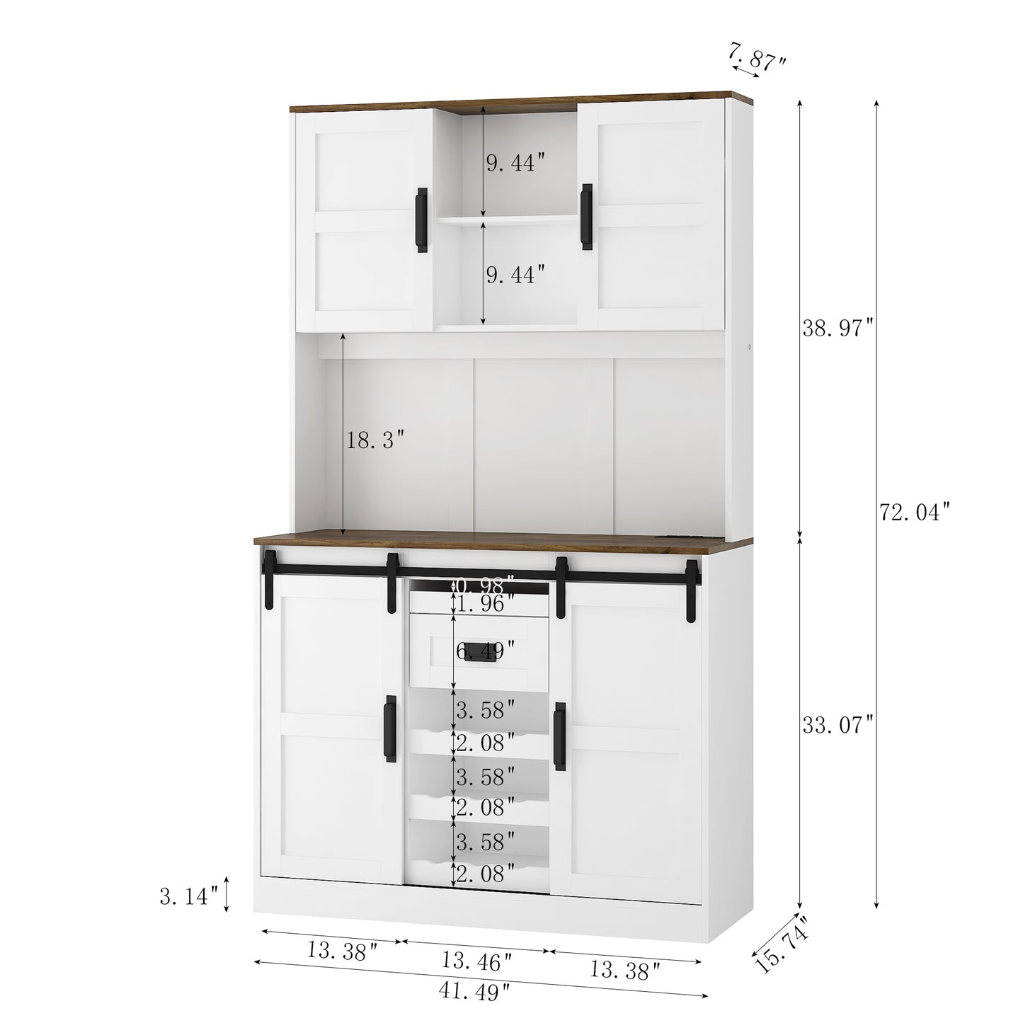 Farmhouse Bar Cabinet With Sliding Barn Door, Large Kitchen BuffetRustic Coffee Bar Sideboard Table,White