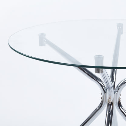 Dining Table With Chrome Metal Leg And Tempered Glass,Modern Space Saving Kitchen Table For Living Room,chrome Color Metal Legs
