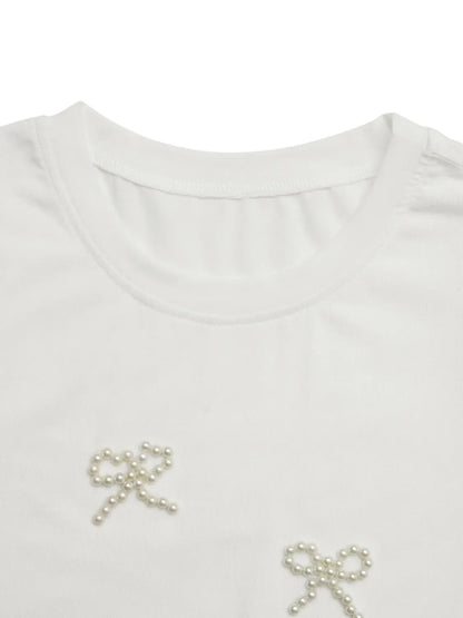 Pearl Bow Puff Sleeve T-Shirt