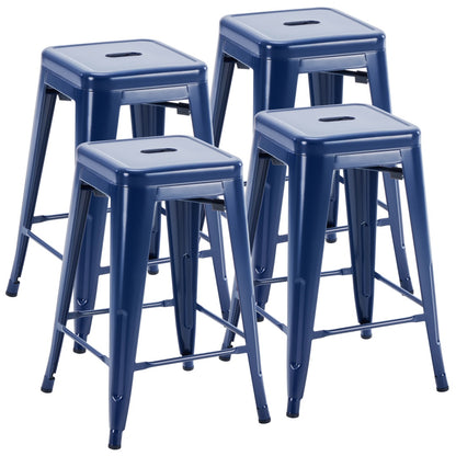 24 Inches Metal Bar Stools Set Of 4, Backless Counter Height Bar Stools For Kitchen, Outdoor Stackable Stools --No Assembly Required