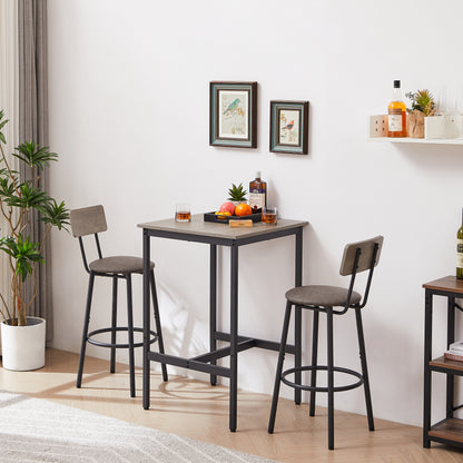 Bar Table Set With 2 Bar Stools PU Soft Seat With Backrest, Grey, 23.62  W X 23.62  D X 35.43  H