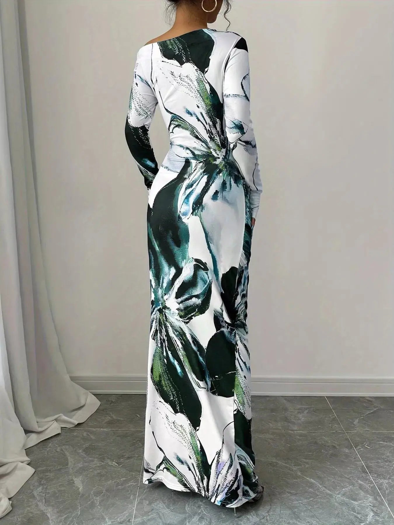Floral Print One Shoulder Maxi Dress