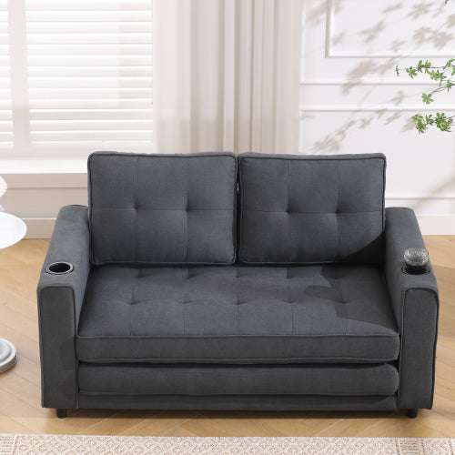 VIDEO Provided 3-in-1 Upholstered Futon Sofa Convertible Sofa Bed,Foldable Tufted Loveseat With Pull Out Sleeper Couch Bed