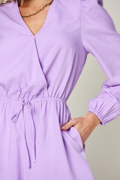 Relaxed Fit Drawstring Romper with Long Sleeves