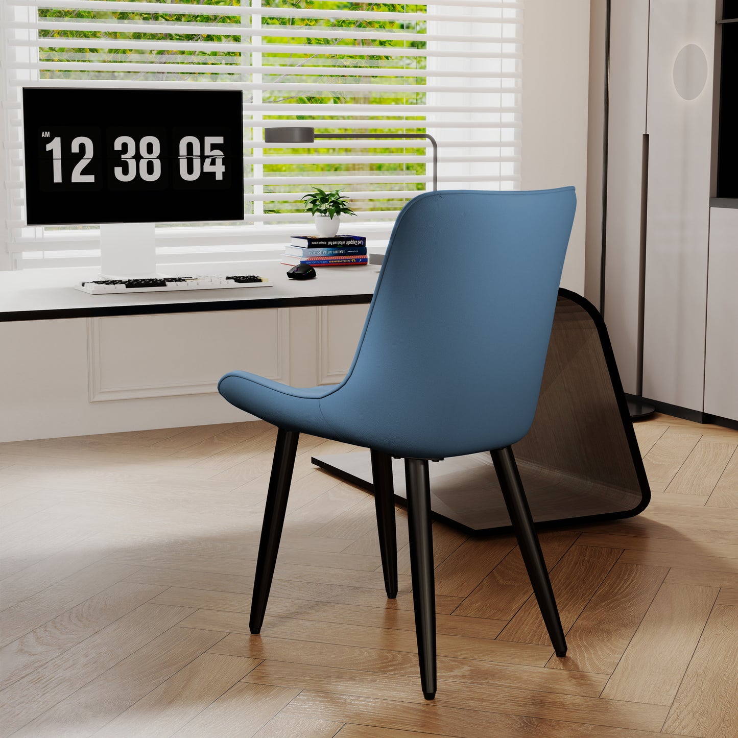 Set Of 2 Modern PU Leather Dining Chairs With Thick Cushions & Metal Legs, Armless Faux Leather Side Chairs For Kitchen, Dining Room