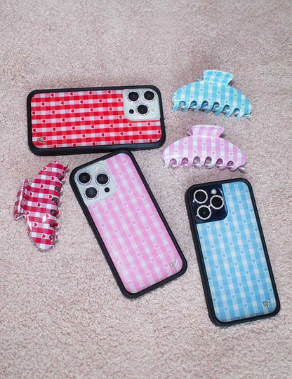Gingham Hearts | Blue iPhone Case