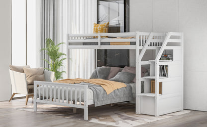 Twin Over Full Loft Bed With Staircase,White